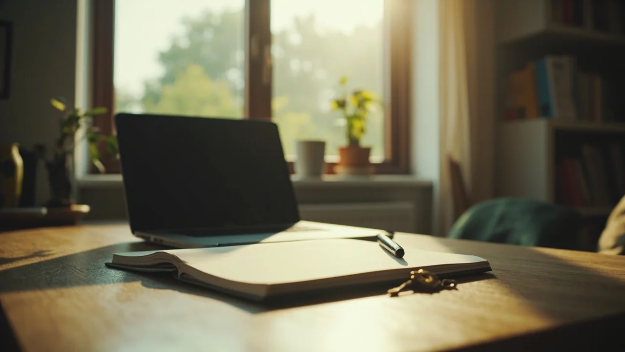 A calm home-office scene suggesting safety and verification